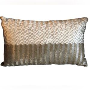 CHEVRON STRIPED BEADED PILLOW • LIGHT/DARK GRAY • 19.5” x 12”